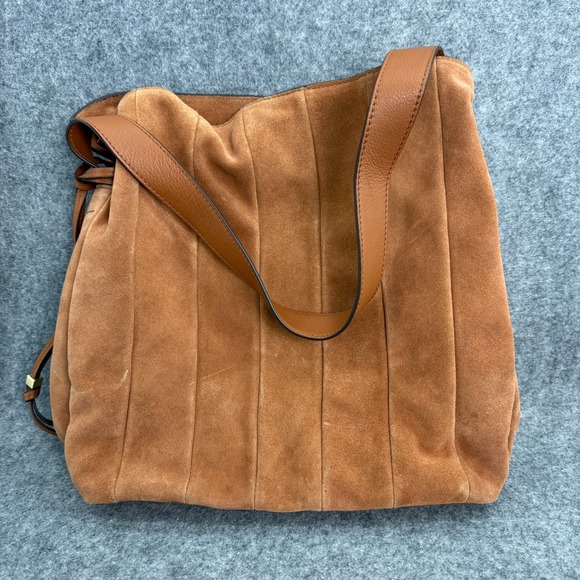 Vince Camuto Dario Leather Shoulder Bag Purse Pleated Interior Pockets Brown - Picture 8 of 16